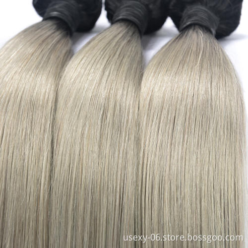 Raw Cuticle Aligned Virgin Hair Malaysian Two Tone Ombre 1B/Grey Silk Straight Color Hair Extension